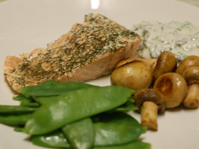 Grilled Dill Salmon with Olive Sauce